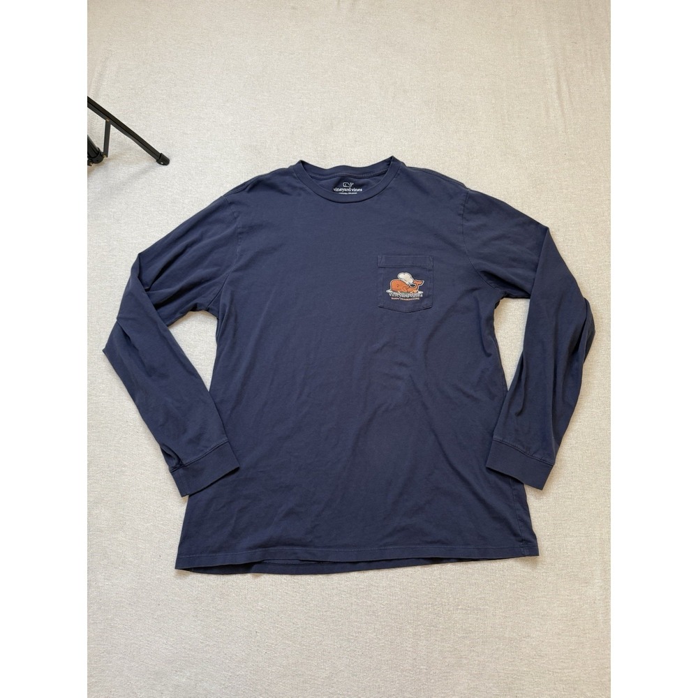 Vineyard Vines Happy Thanksgiving T-shirt Mens Large Blue Long Sleeve Cotton